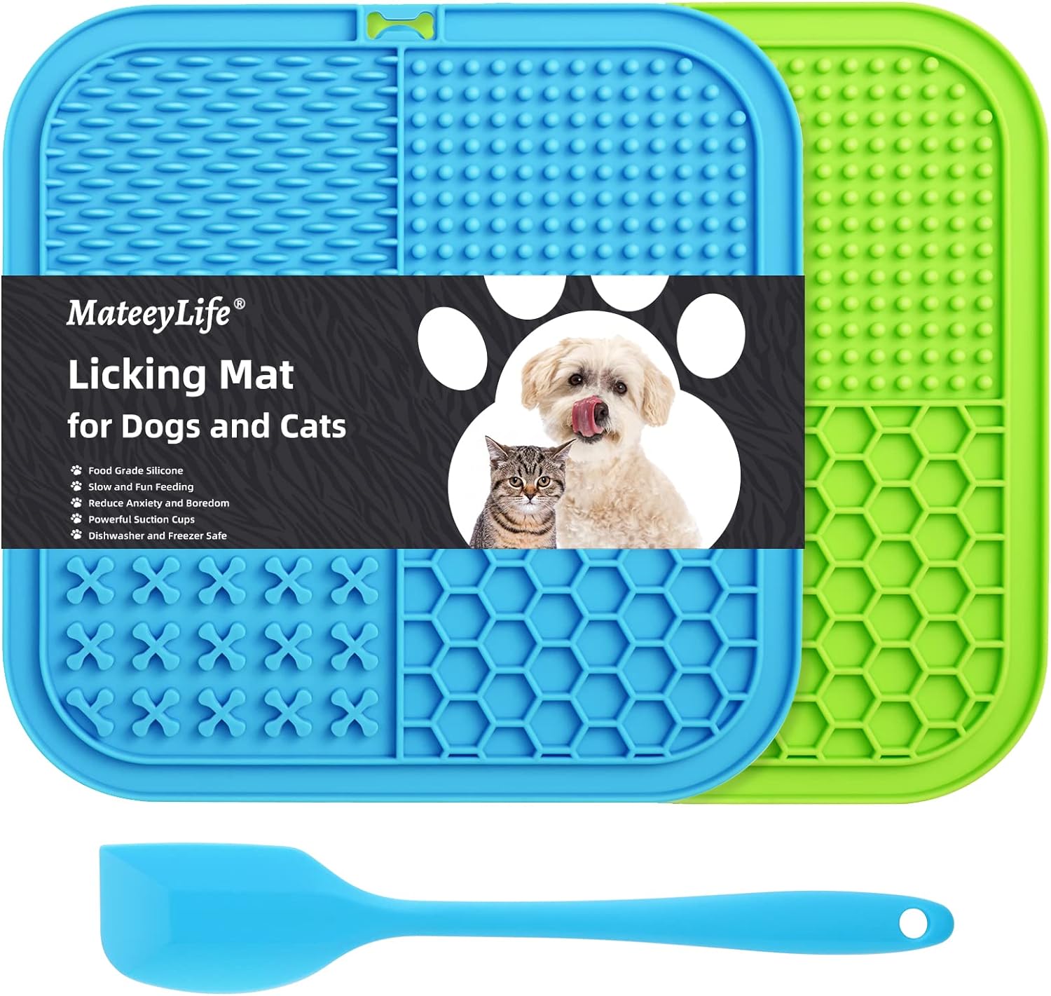 MateeyLife Licking Mat for Dogs and Cats, Premium Lick Mats with Suction Cups for Dog Anxiety Relief, Cat Lick Pad for Boredom Reducer, Dog Treat Mat Perfect for Bathing Grooming etc.