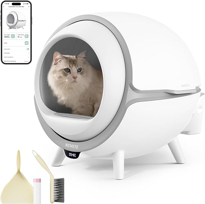 NOVETE Self Cleaning Cat Litter Box, 75L + 9L Large Capacity Automatic Cat Litter Box, Smart Cat Box with APP Control & Anti-Pinch Safety Protection