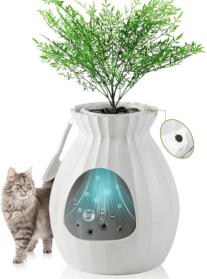 Petterm Plant Litter Box Upgraded Enclosed Hidden Litter Box, Smart Odor Control & Sterilization System, Extra Large Plant Cat Litter Box Furniture with Scoop, Inner Liner, Easy to Clean